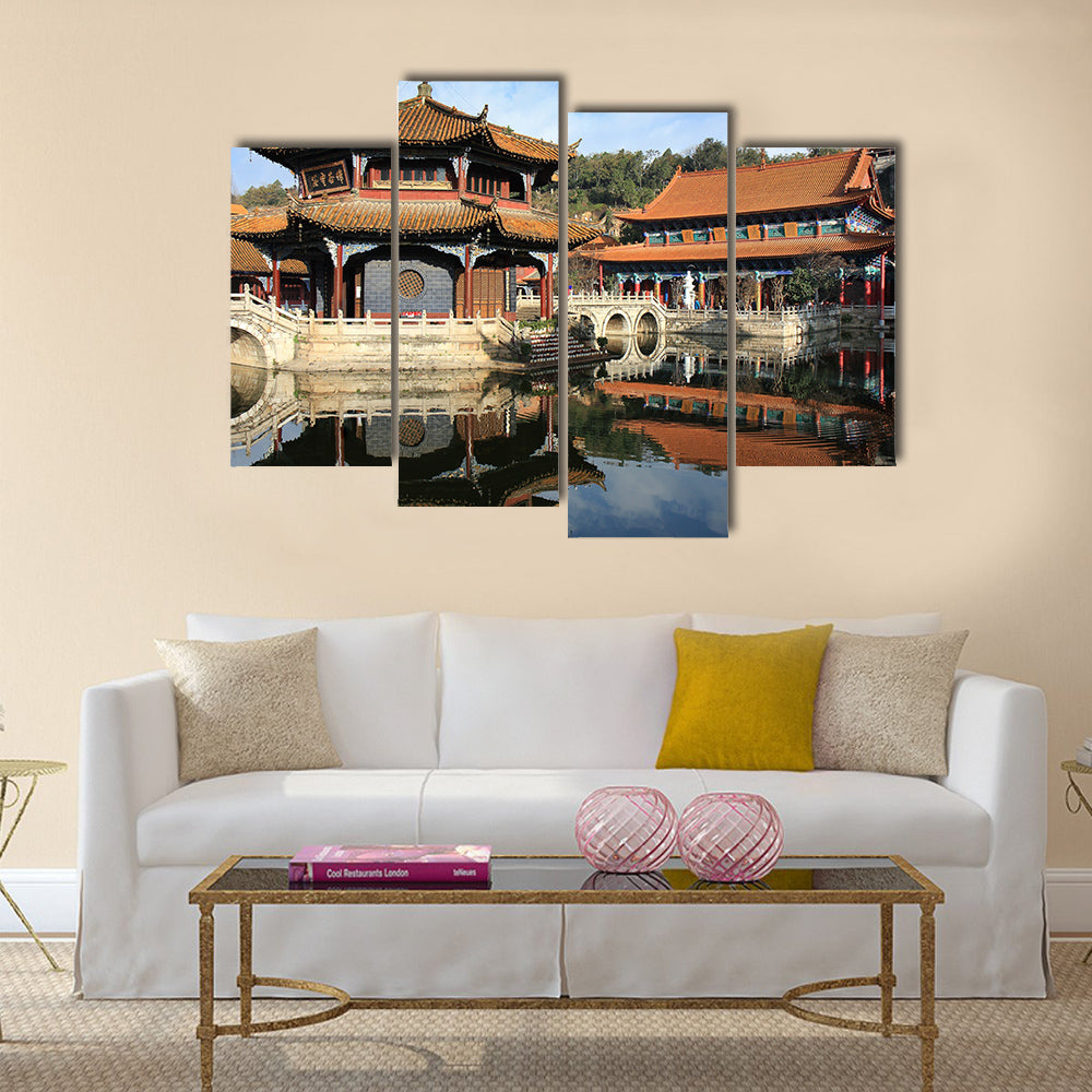 Courtyard of an old Chinese temple in Kunming, China, worship hall multi panel canvas wall art