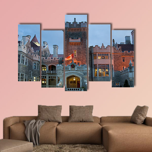 A detail of the exterior architecture of Casa Loma Multi panel canvas wall art