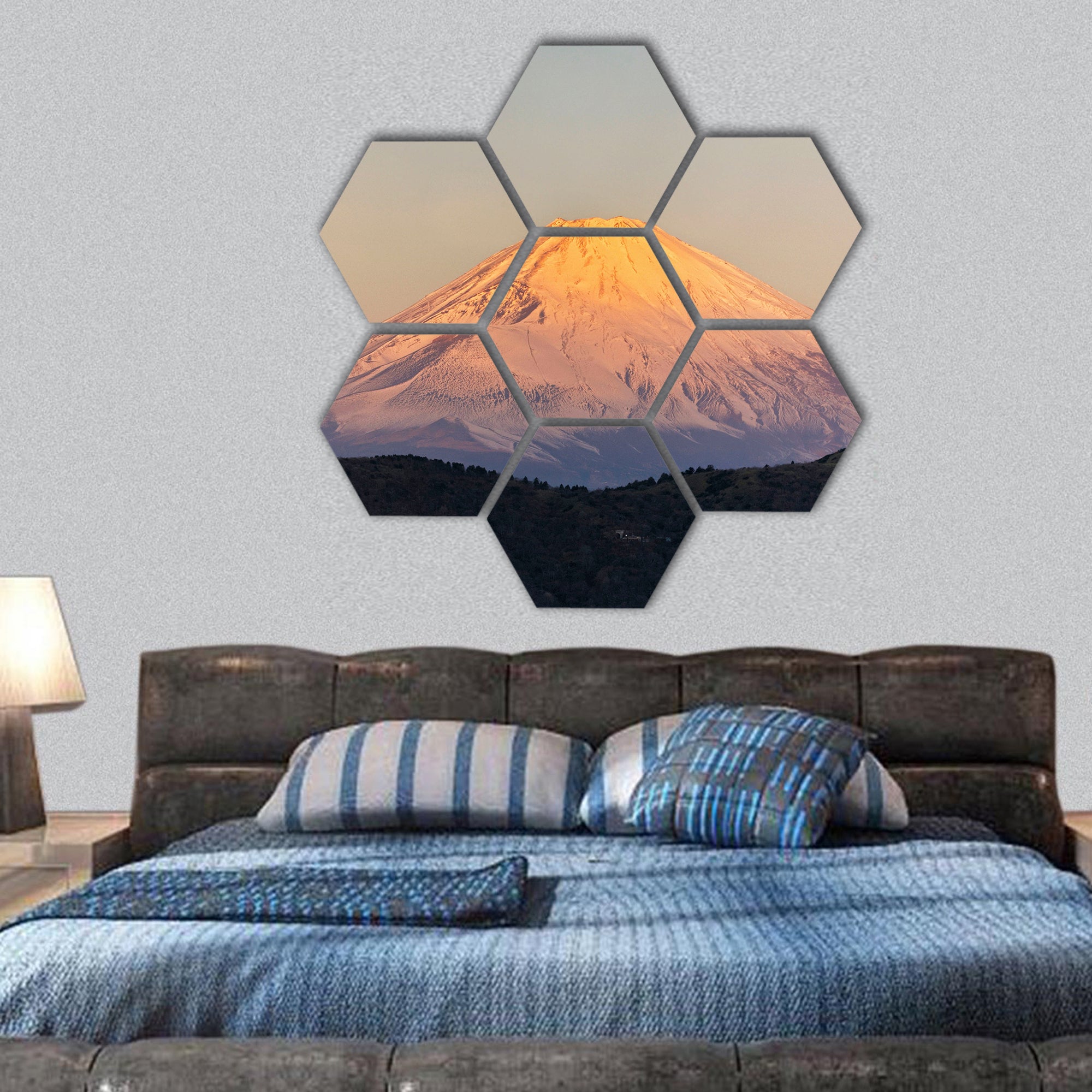 Mount Fuji Sunrise hexagonal canvas wall art