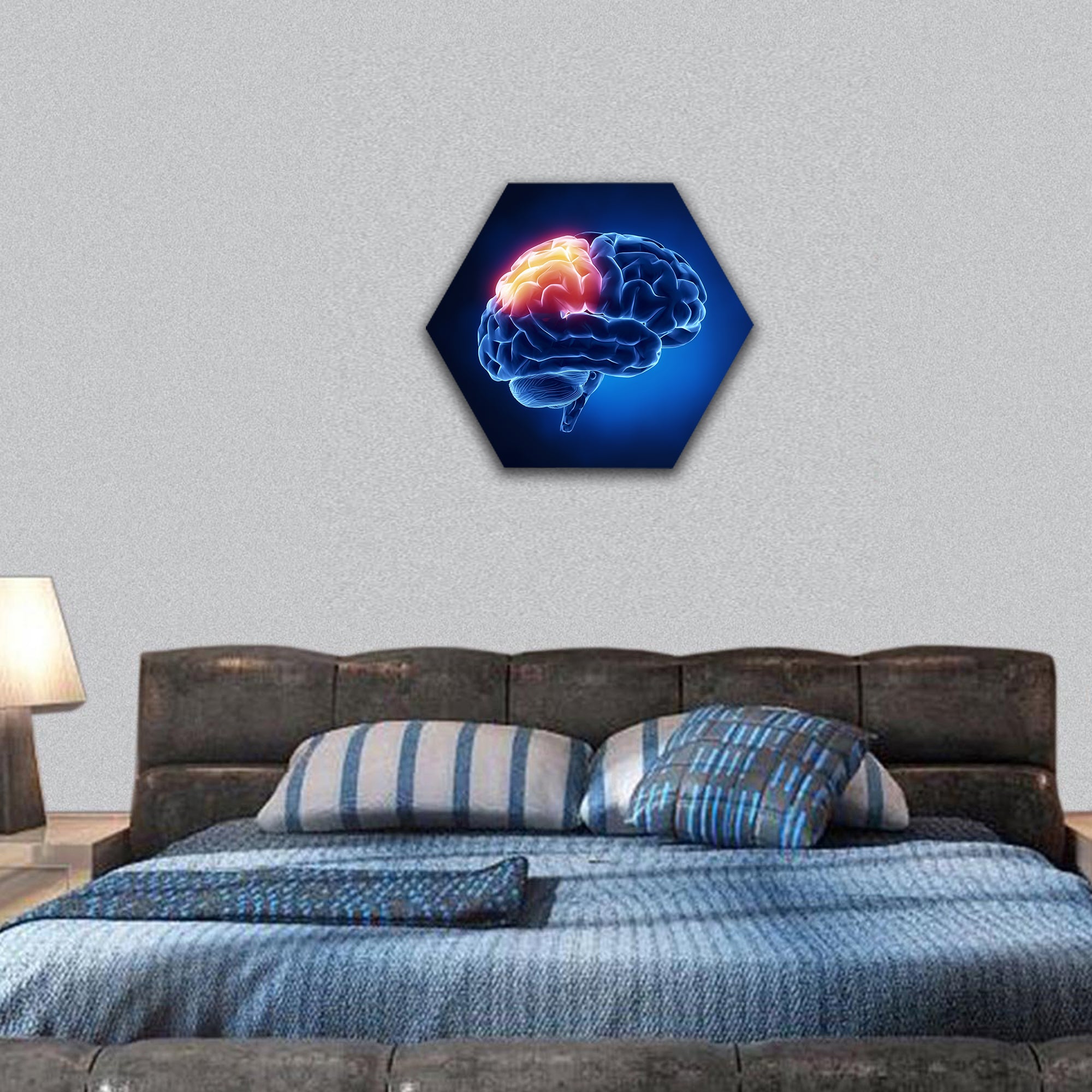 Human brain in x-ray view hexagonal canvas wall art