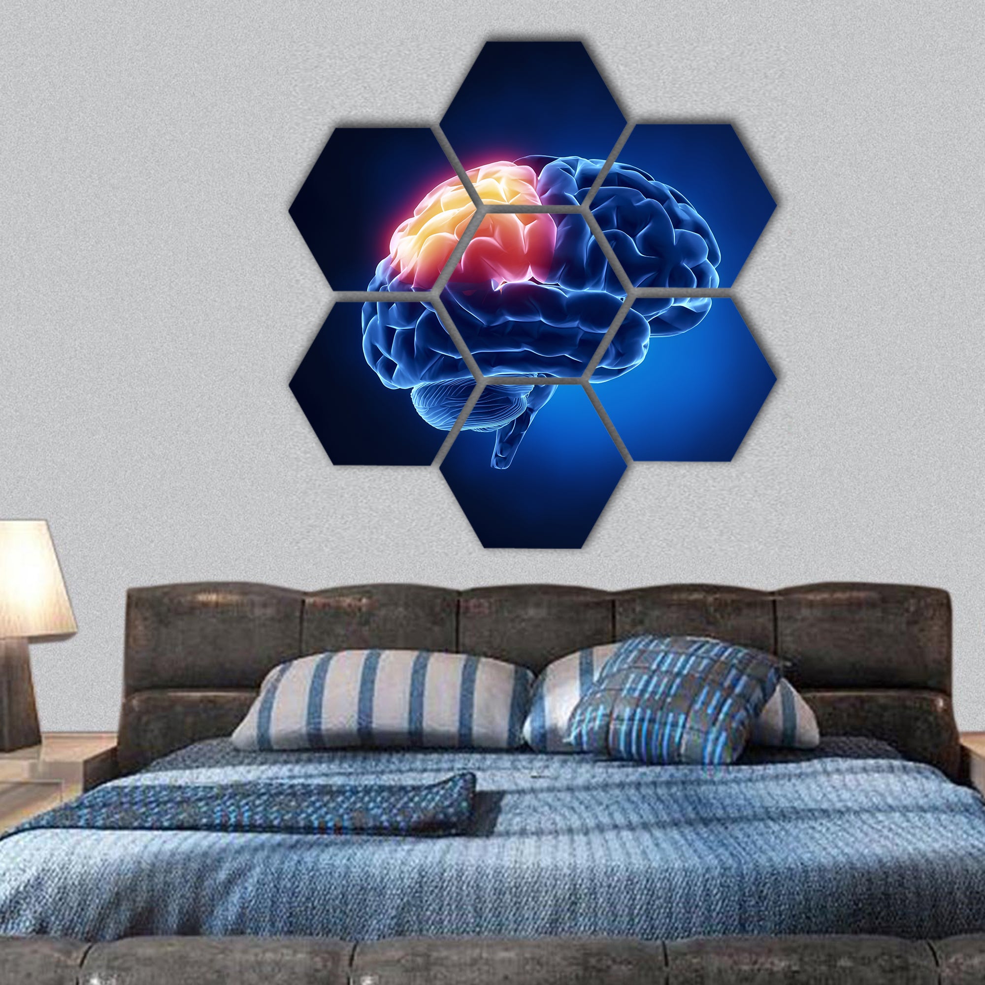 Human brain in x-ray view hexagonal canvas wall art