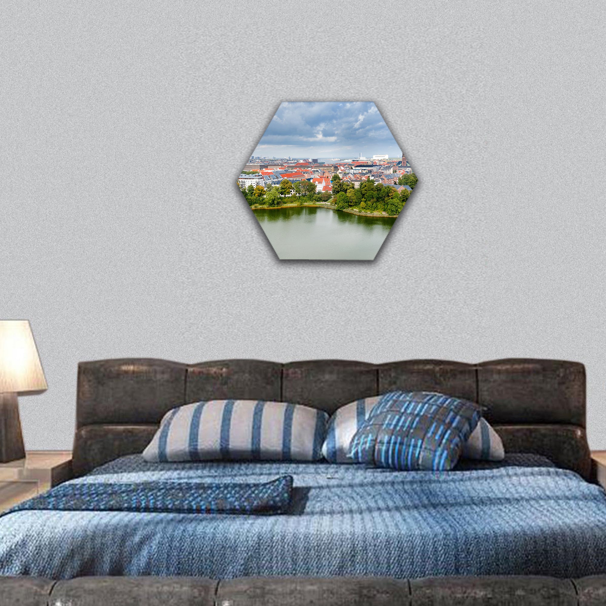 above view on center of Copenhagen, Denmark hexagonal canvas wall art