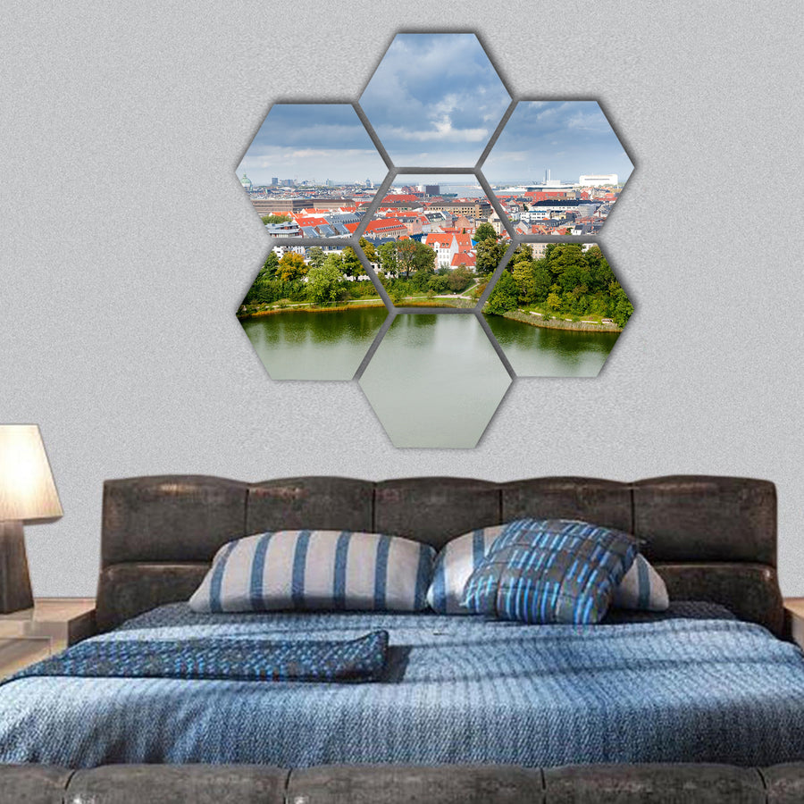 above view on center of Copenhagen, Denmark hexagonal canvas wall art