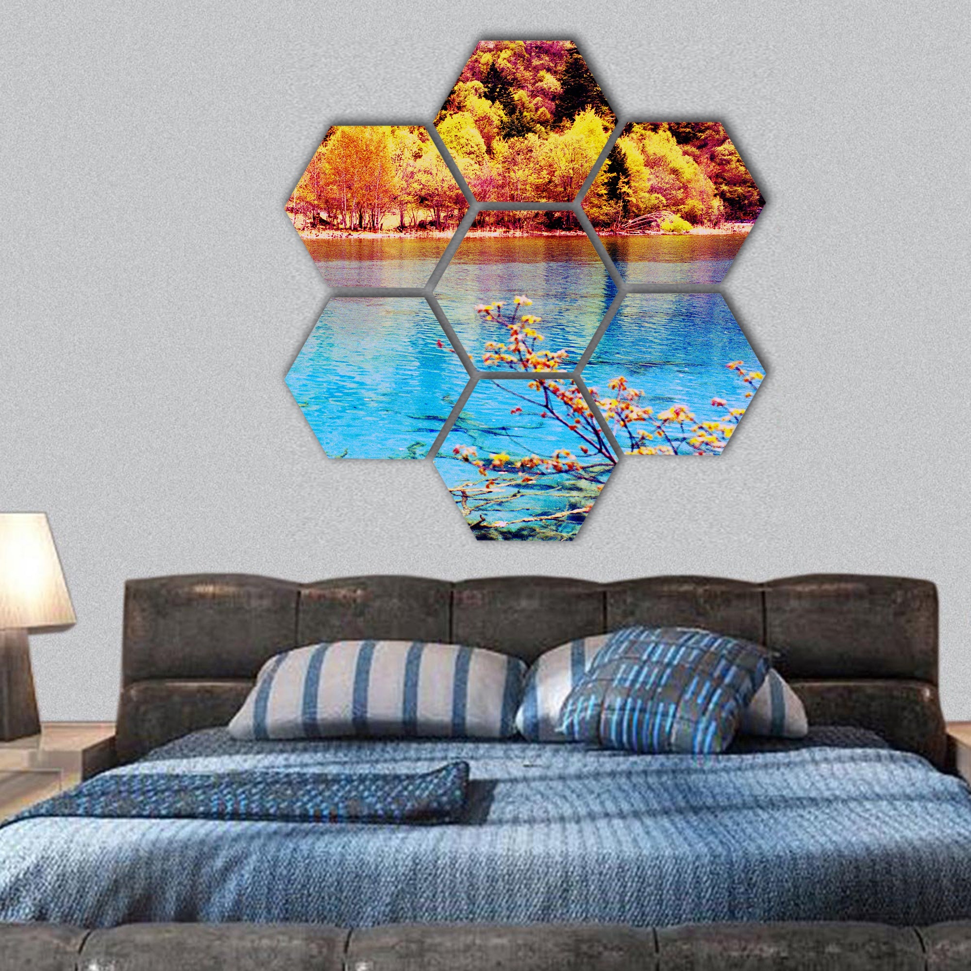 Jiuzhaigou scenery hexagonal canvas wall art