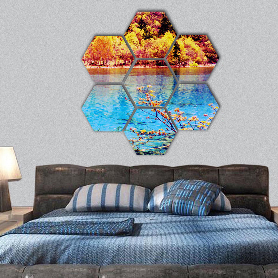 Jiuzhaigou scenery hexagonal canvas wall art