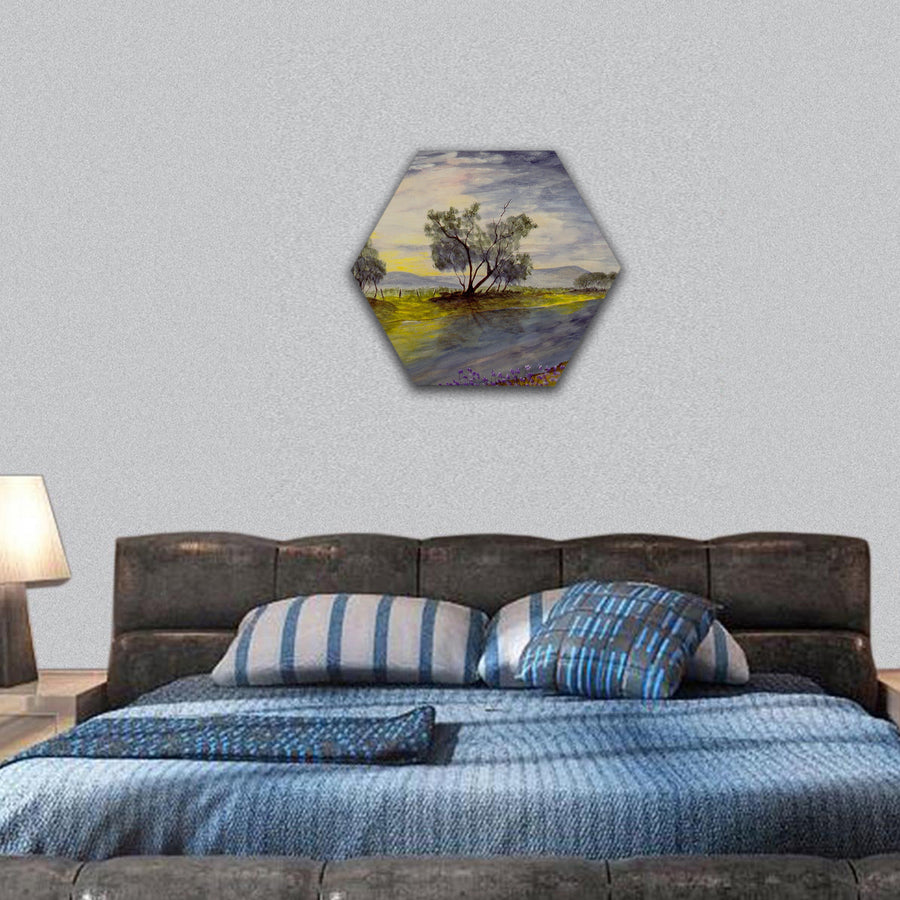 Original Watercolor painting on Paper hexagonal canvas wall art