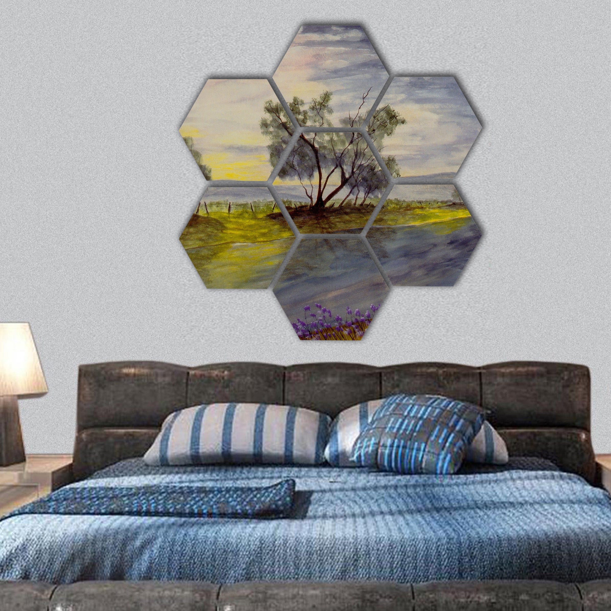 Original Watercolor painting on Paper hexagonal canvas wall art