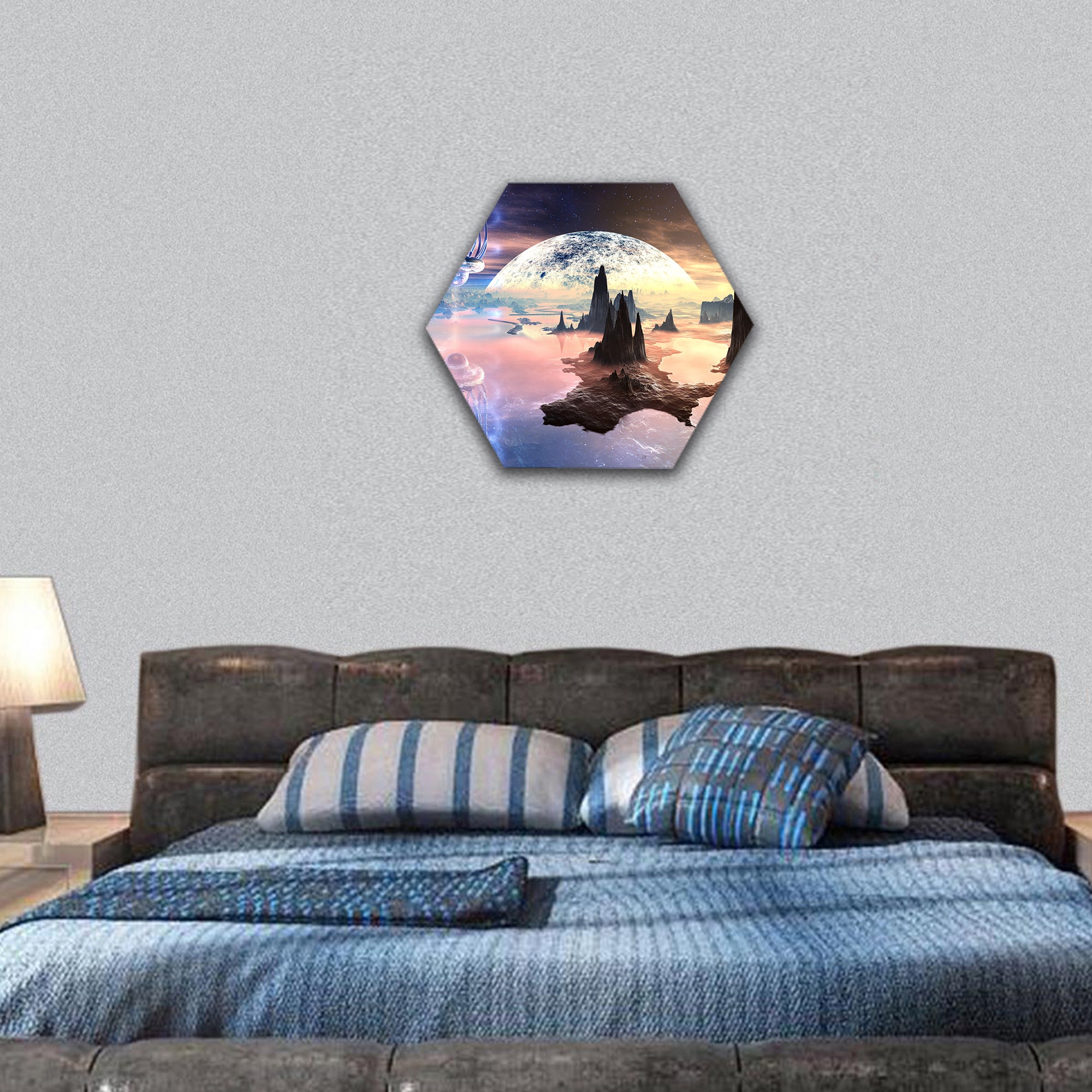 Alien Creature on Distant Planet hexagonal canvas wall art