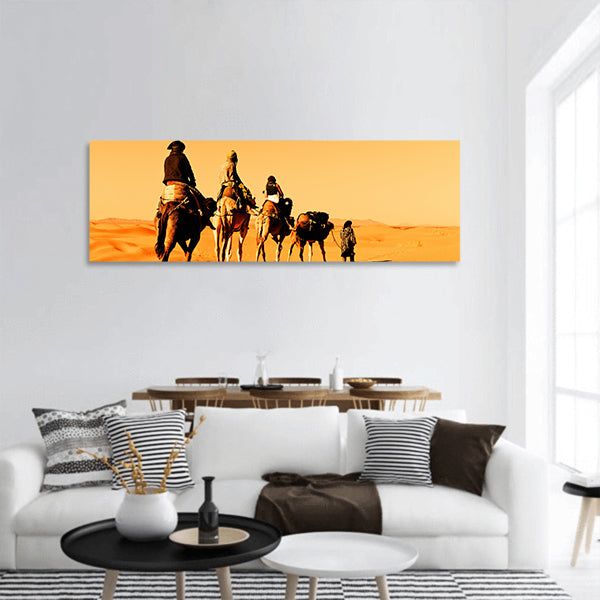 Camel Caravan in Sahara Desert panoramic canvas wall art