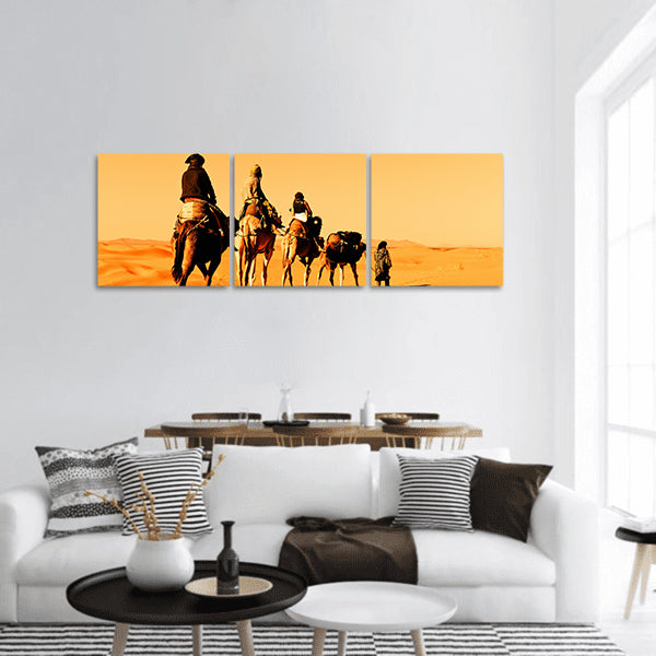 Camel Caravan in Sahara Desert panoramic canvas wall art