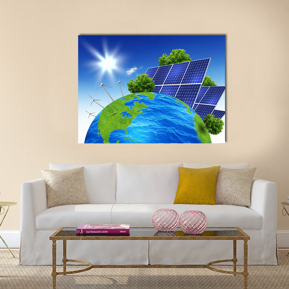 Collage with solar batteries as alternative source of energy multi panel canvas wall art