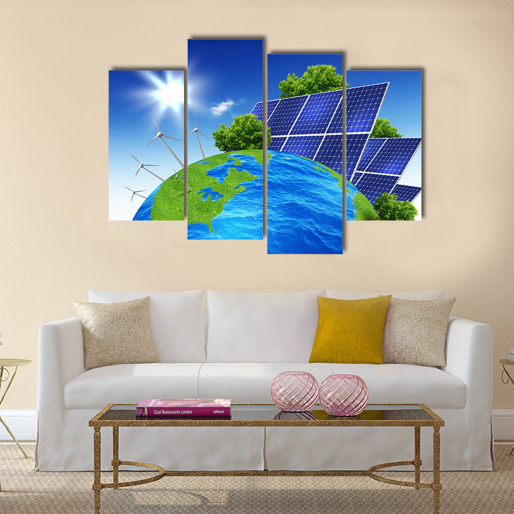 Collage with solar batteries as alternative source of energy multi panel canvas wall art
