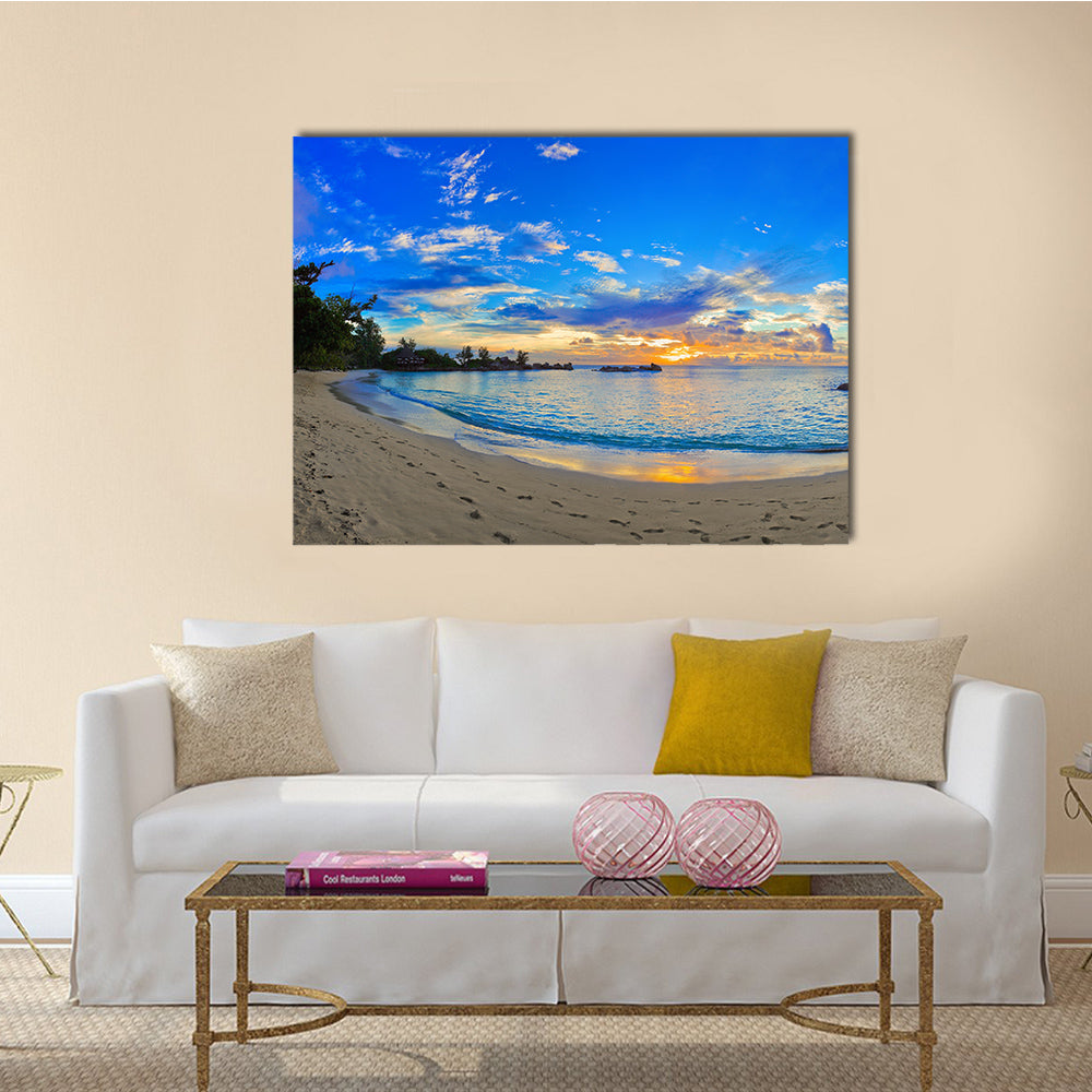 The Panoramic View Of A Beach At Sunset With Natural Background Multi Panel Canvas Wall Art