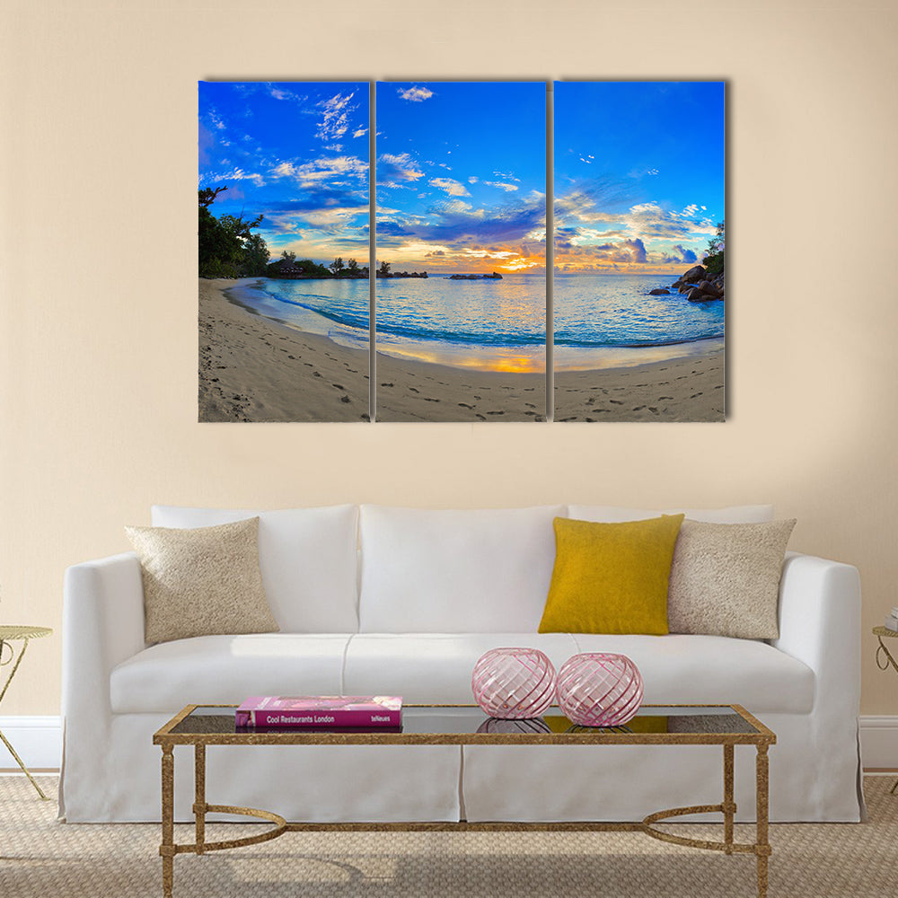 The Panoramic View Of A Beach At Sunset With Natural Background Multi Panel Canvas Wall Art