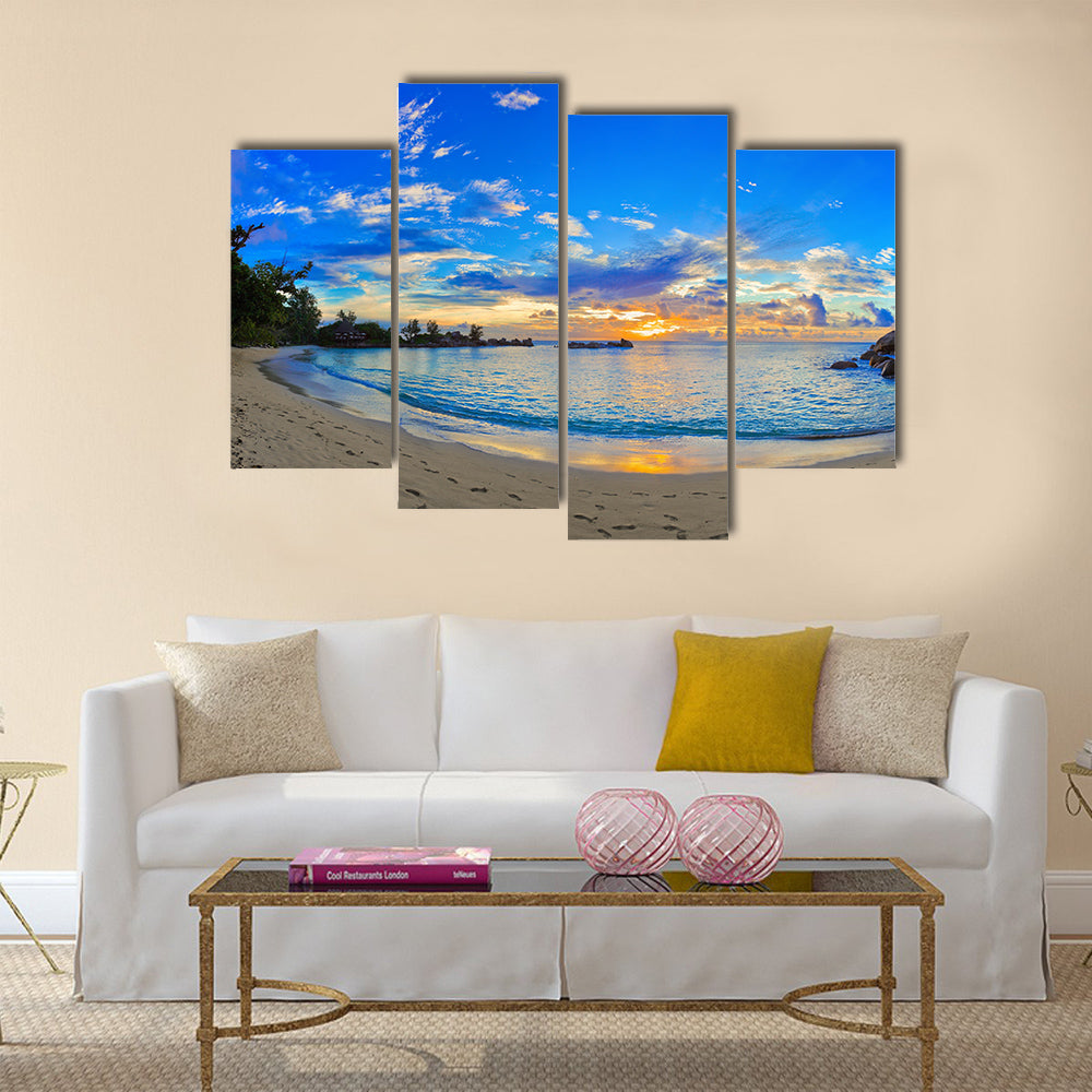 The Panoramic View Of A Beach At Sunset With Natural Background Multi Panel Canvas Wall Art