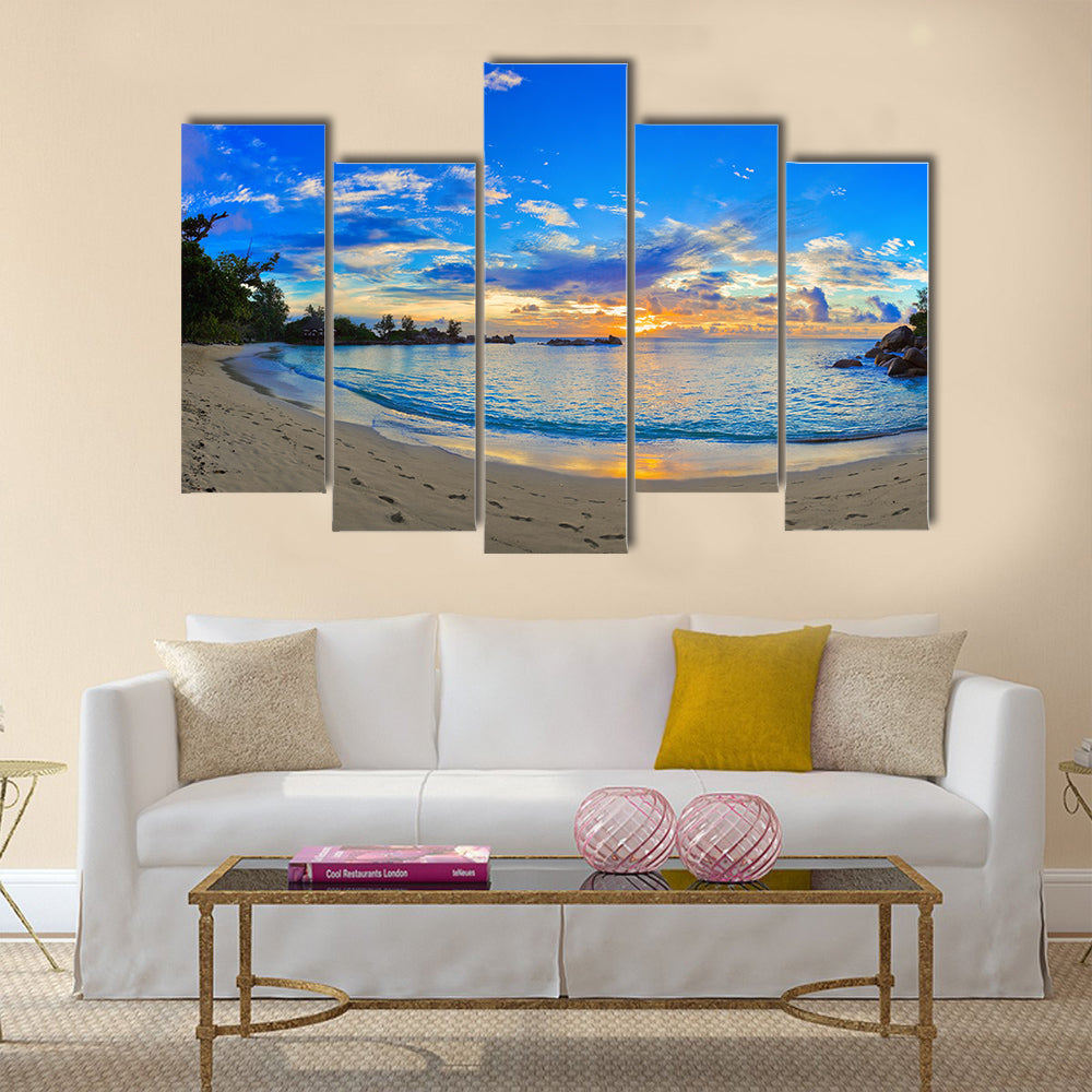 The Panoramic View Of A Beach At Sunset With Natural Background Multi Panel Canvas Wall Art