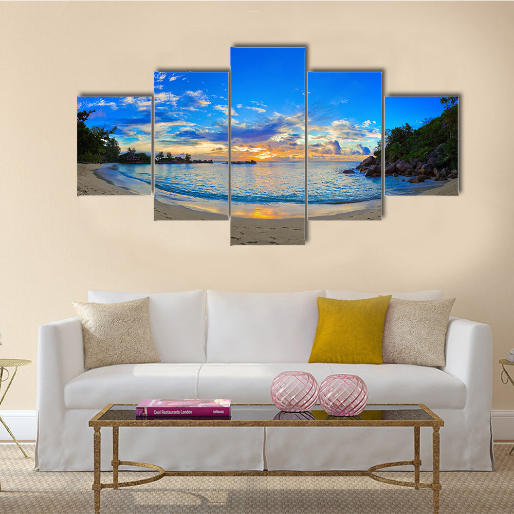 The Panoramic View Of A Beach At Sunset With Natural Background Multi Panel Canvas Wall Art