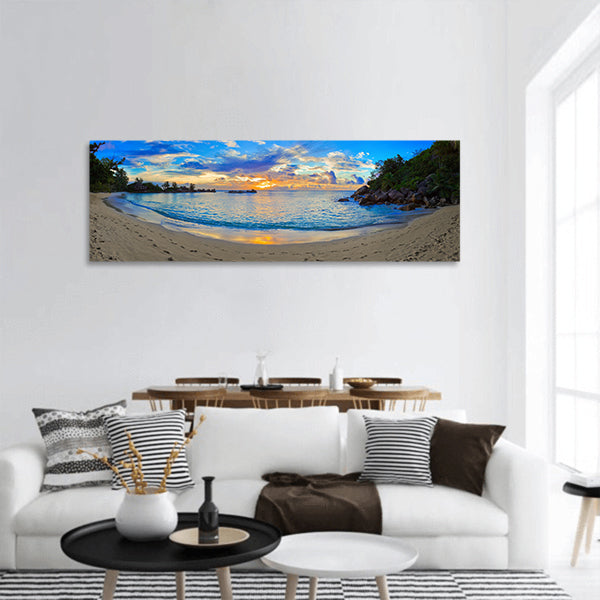 Tropical beach at sunset - nature background panoramic canvas wall art