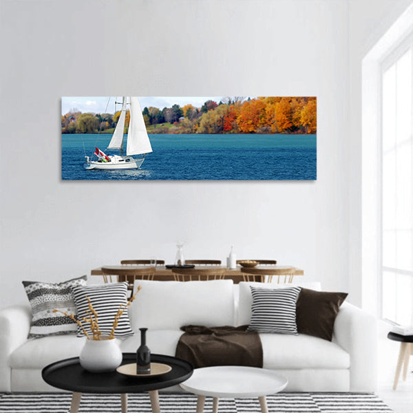 Canadian sailboat in the autumn panoramic canvas wall art