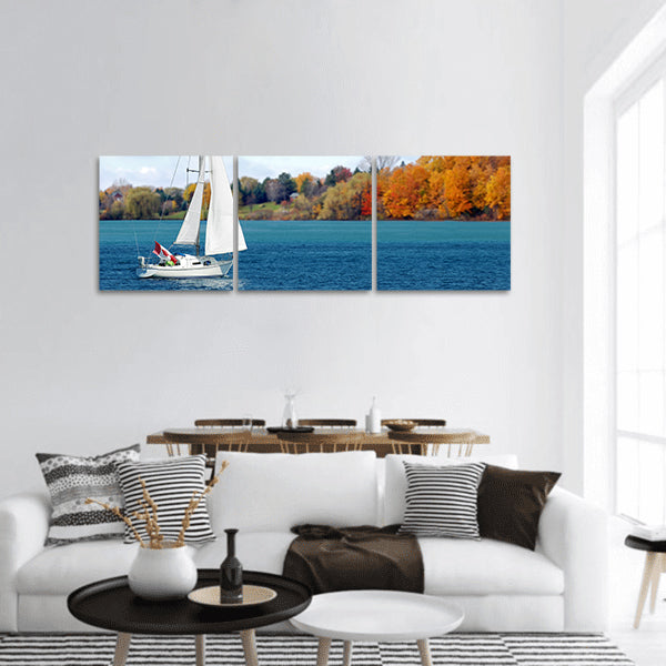 Canadian sailboat in the autumn panoramic canvas wall art