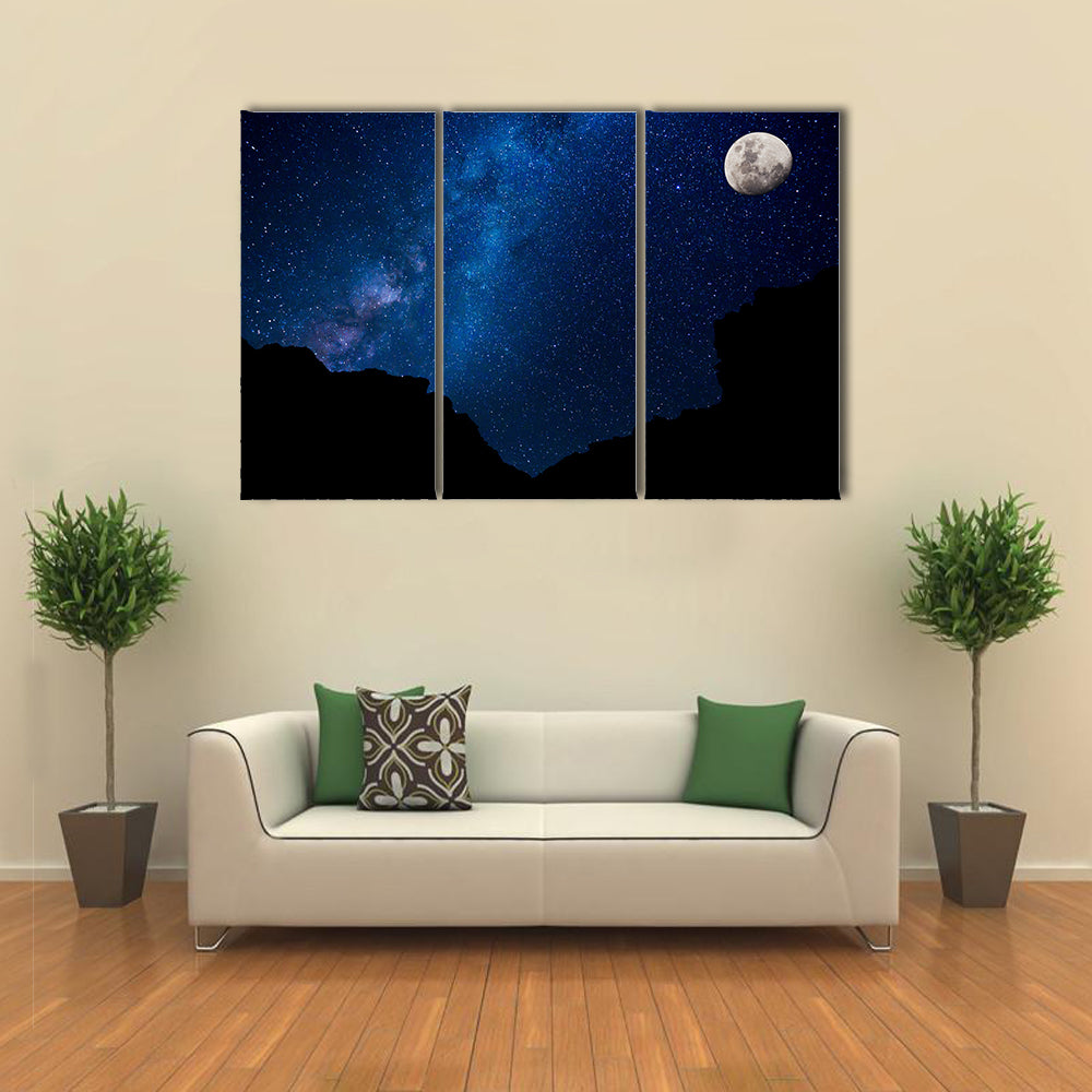 Milky Way Galaxy with Stars in the Night Sky Multi Panel Canvas Wall Art