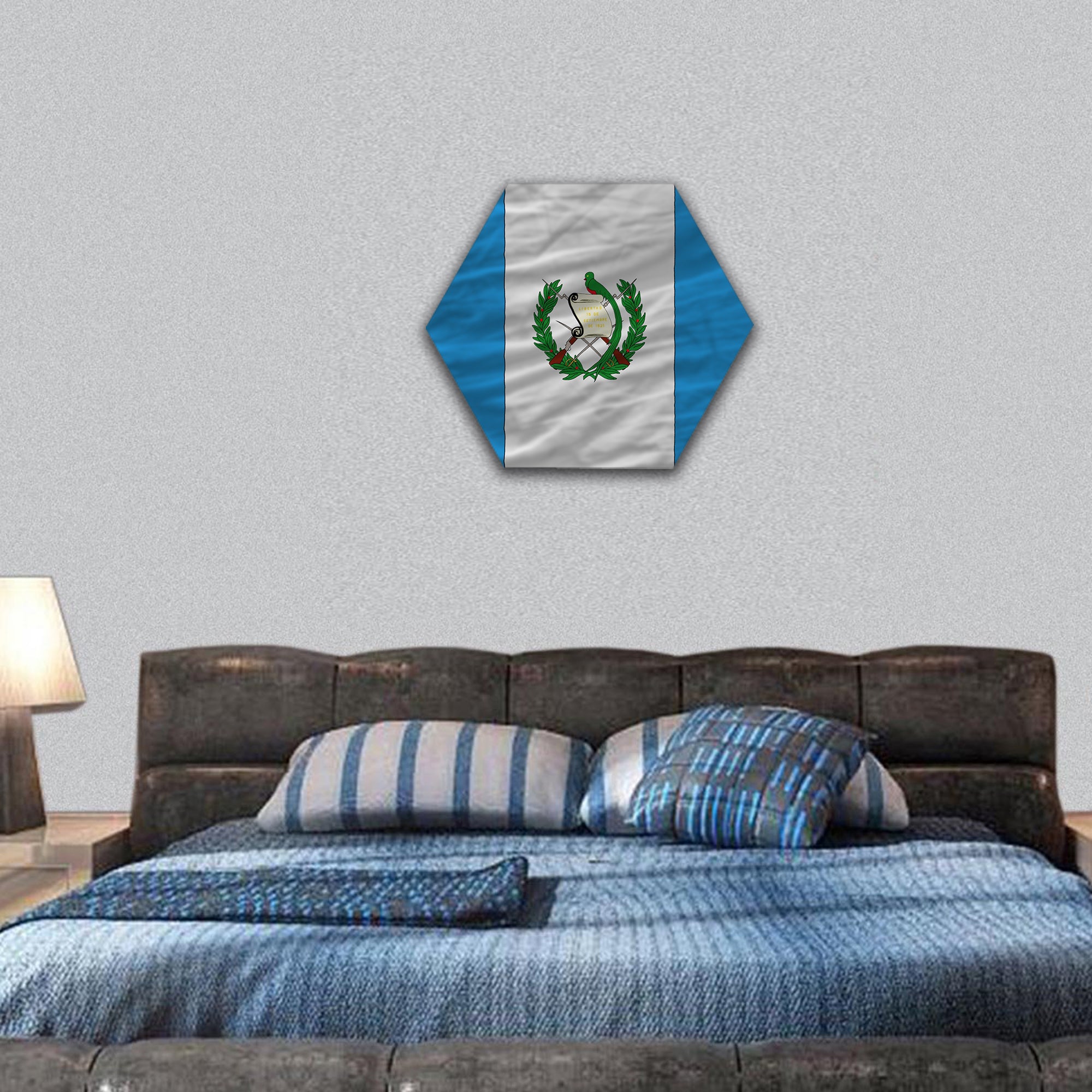 national flag of Guatemala covers whole frame hexagonal canvas wall art
