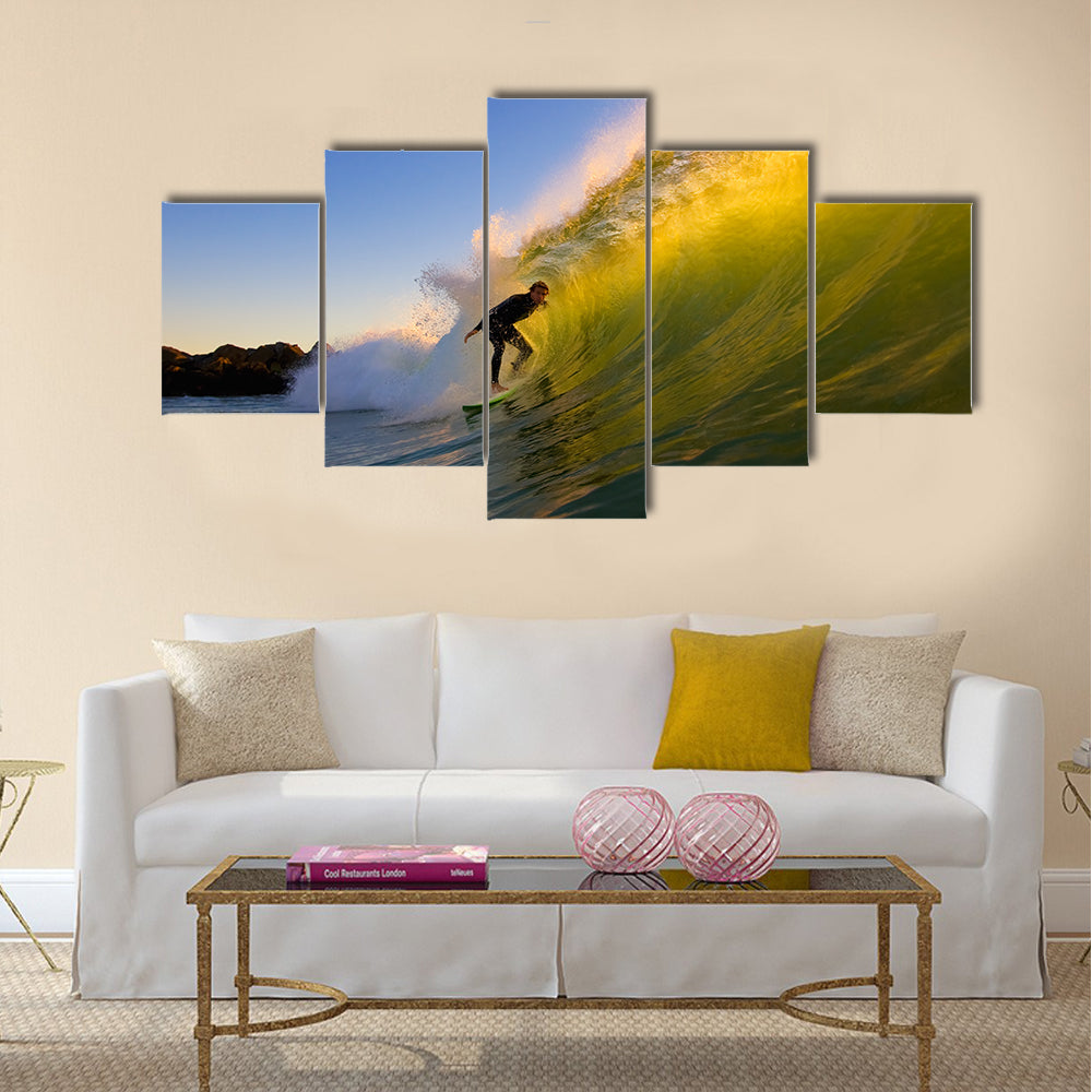 Sunset Surfer Multi Panel Canvas Wall Art