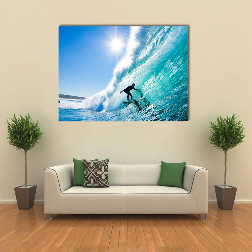 Beautiful view of Surfer on Blue Ocean Wave Multi panel canvas wall art