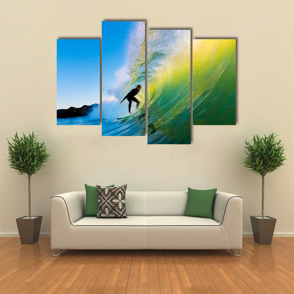Surfer on Blue Ocean Wave Multi panel canvas wall art
