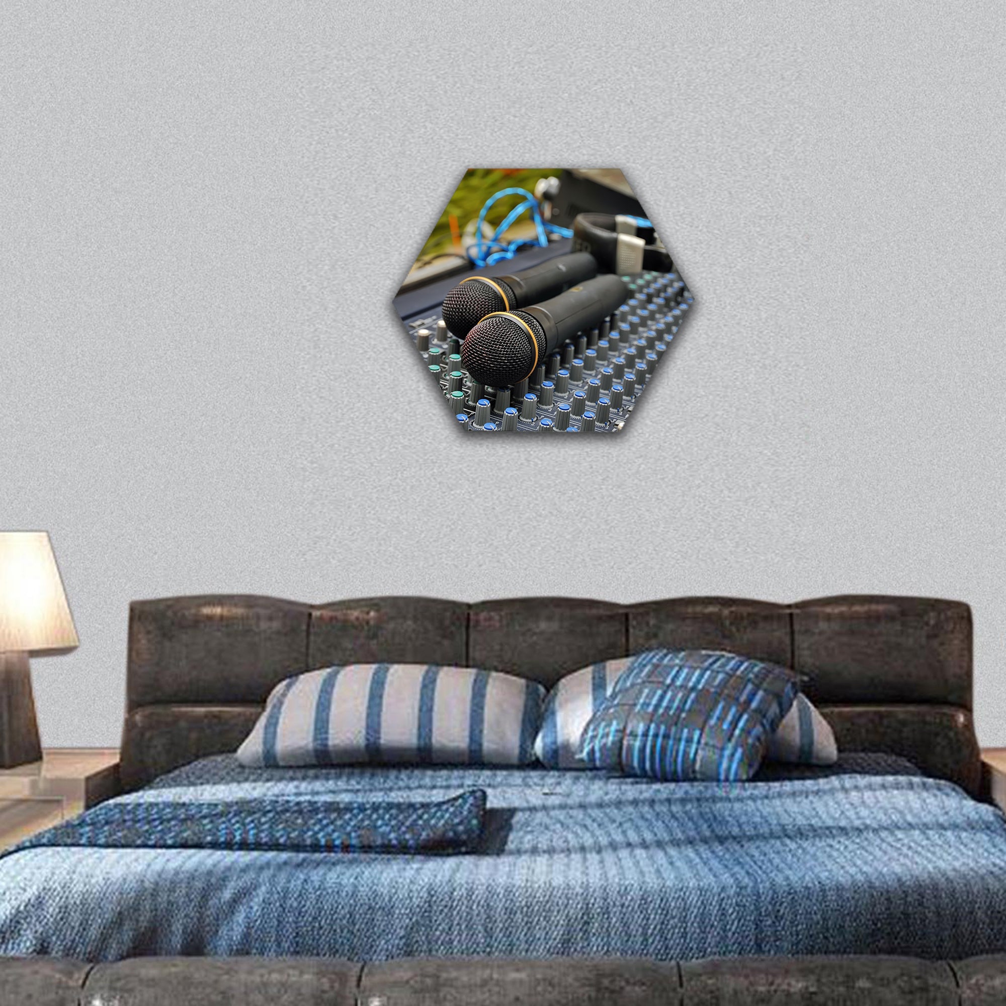 Audio sound mixer with a microphone hexagonal canvas wall art