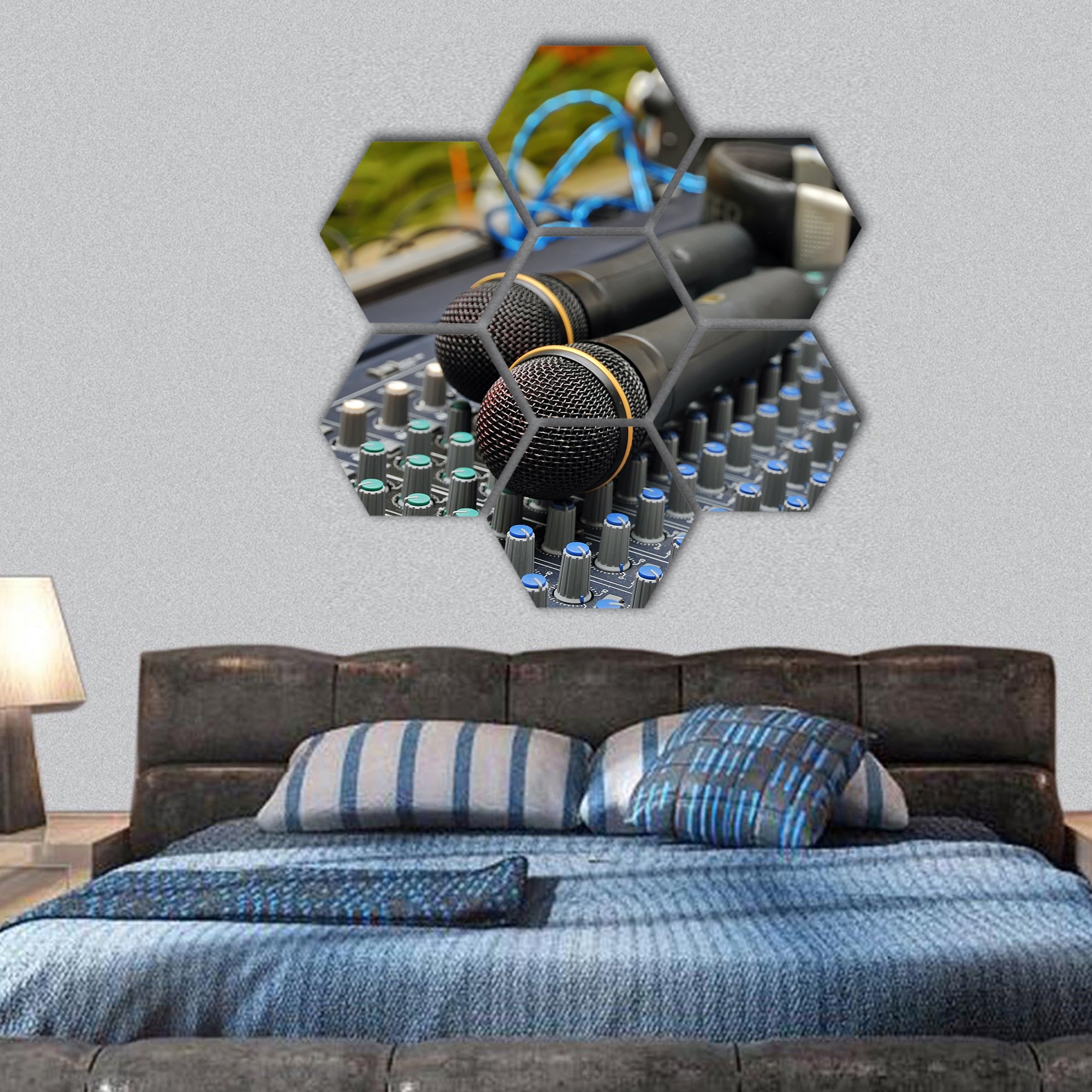 Audio sound mixer with a microphone hexagonal canvas wall art