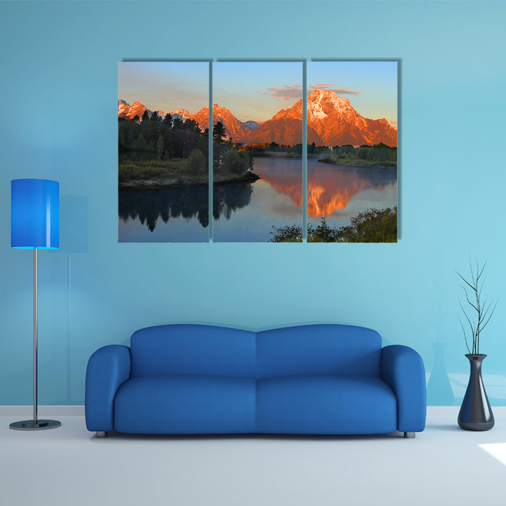 The Sunrise At Oxbow Bend In The Wyoming Multi Panel Canvas Wall Art