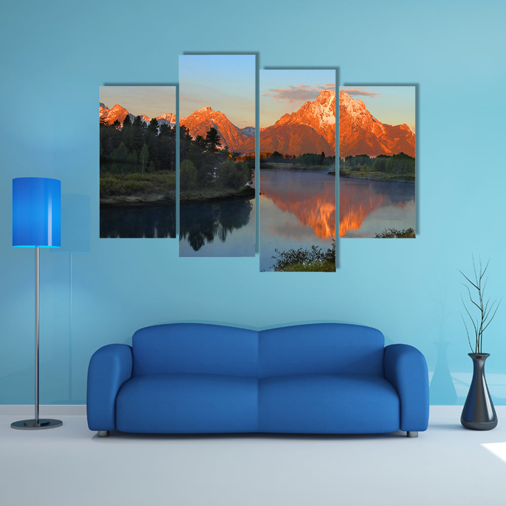 The Sunrise At Oxbow Bend In The Wyoming Multi Panel Canvas Wall Art