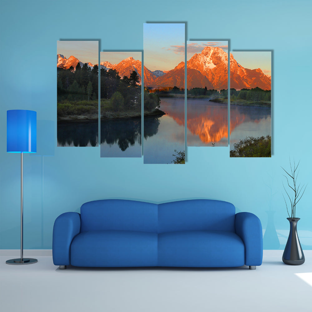 The Sunrise At Oxbow Bend In The Wyoming Multi Panel Canvas Wall Art