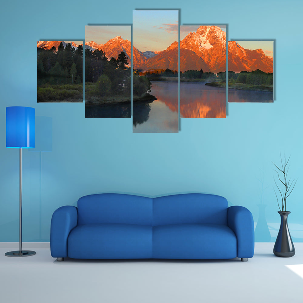 The Sunrise At Oxbow Bend In The Wyoming Multi Panel Canvas Wall Art