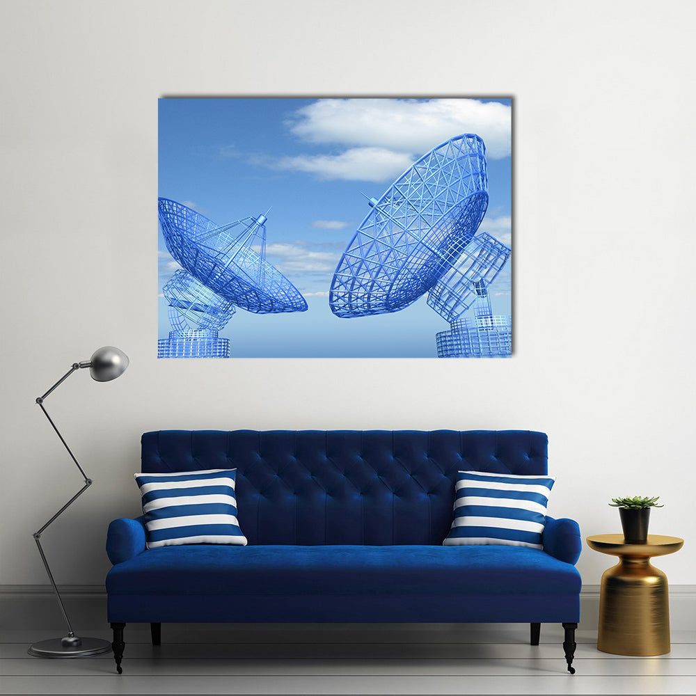 Satellite Dish On Earth Multi Panel Canvas Wall Art