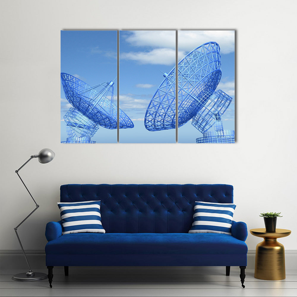 Satellite Dish On Earth Multi Panel Canvas Wall Art
