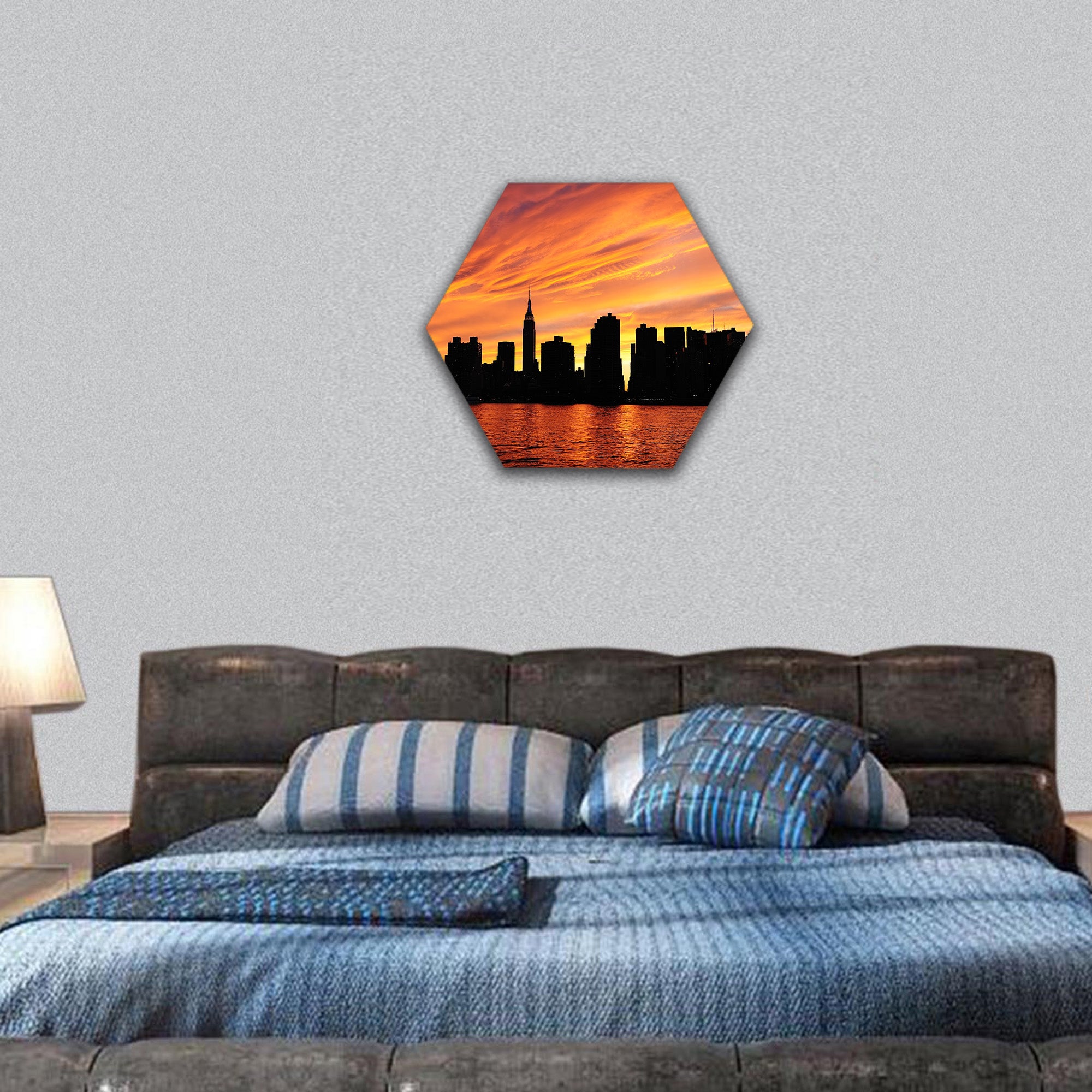 New York City Manhattan midtown silhouette hexagonal canvas wall art
