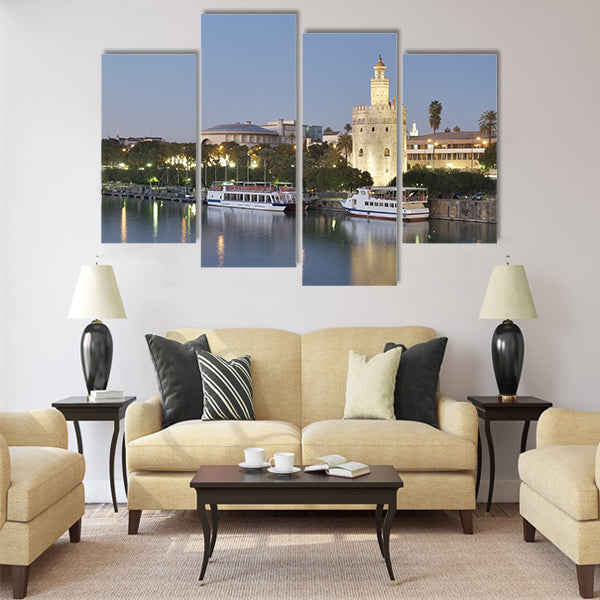 tower of gold on the banks of the Guadalquivir River Multi panel canvas wall art