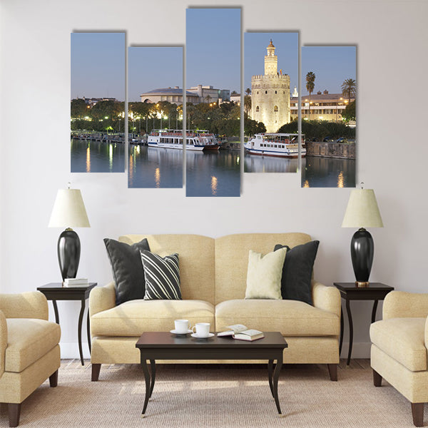 view of the tower of gold Guadalquivir River Multi Panel Canvas Wall Art