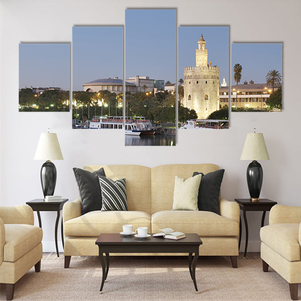 view of the tower of gold Guadalquivir River Multi Panel Canvas Wall Art