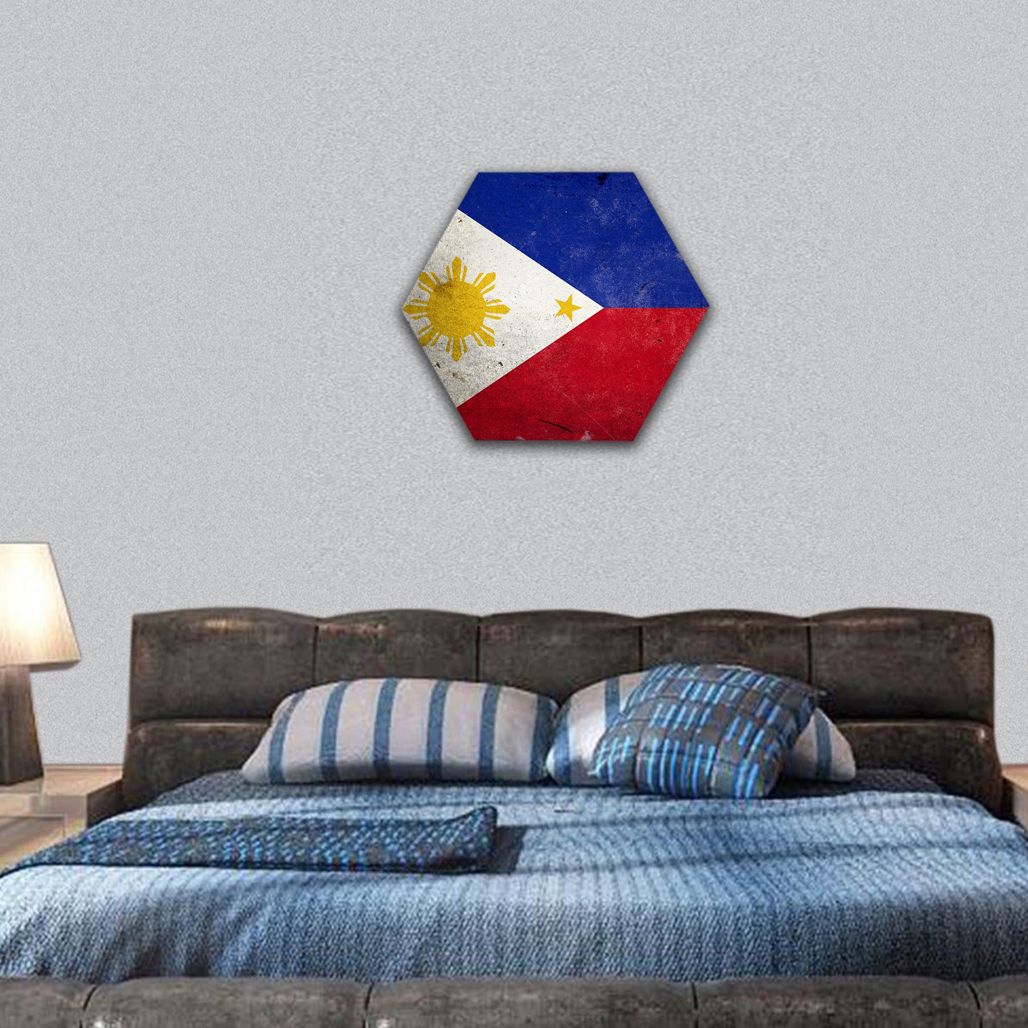 Flag of Philippines on old and vintage grunge texture hexagonal canvas wall art