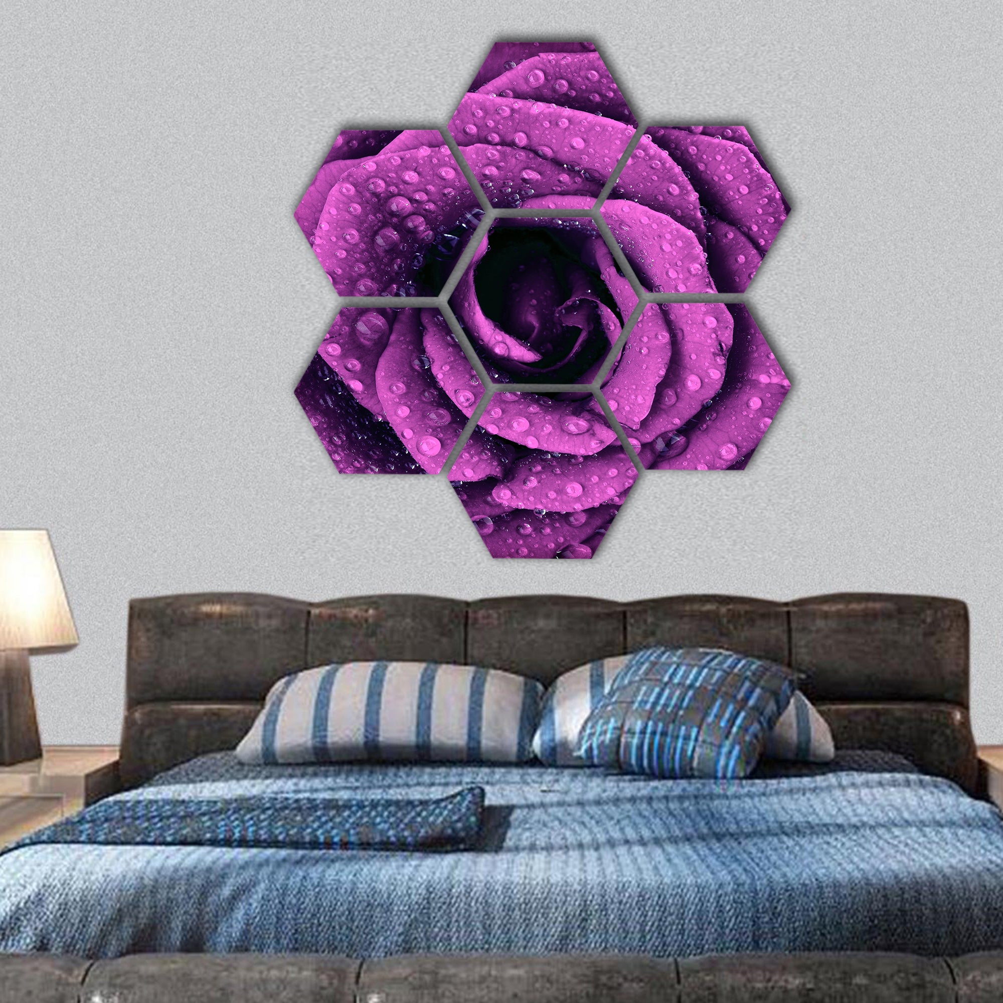 Purple dark rose symbol of love hexagonal canvas wall art