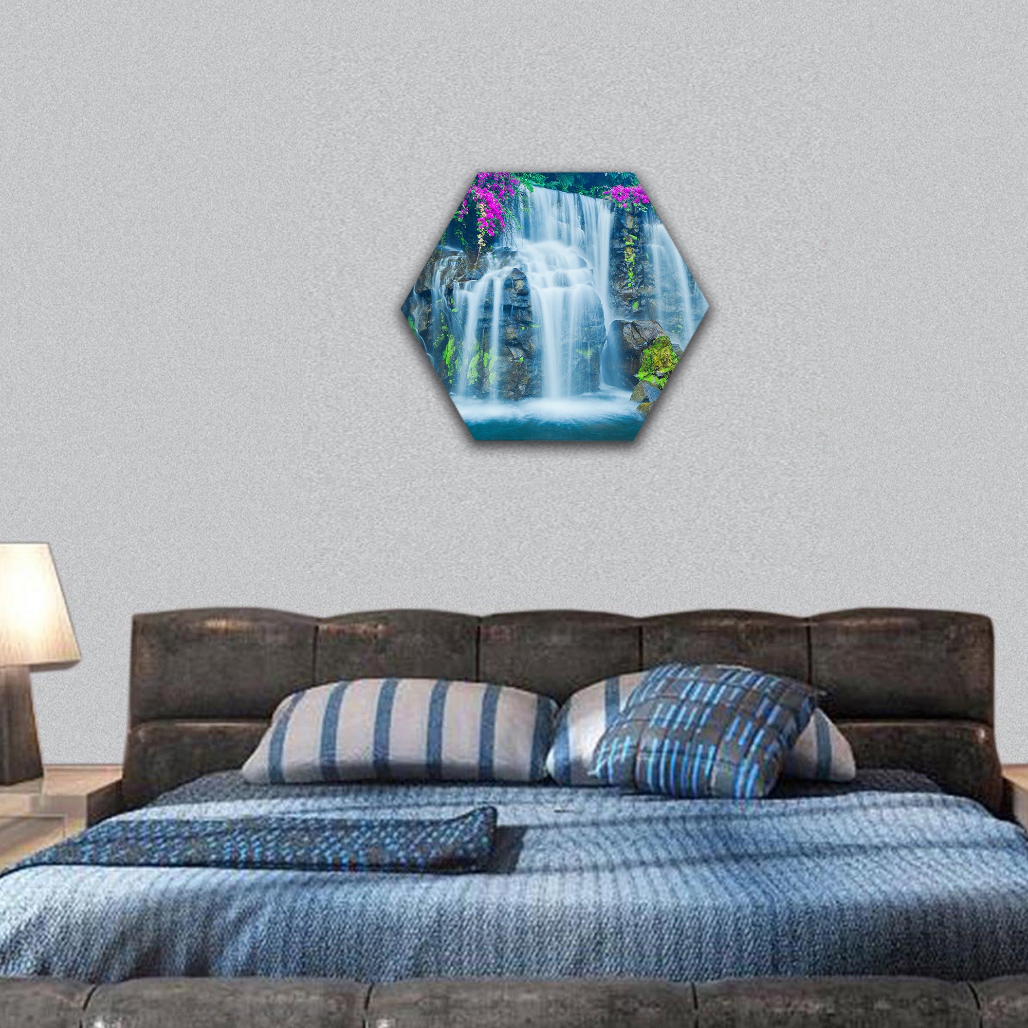 Beautiful Blue Waterfall in Hawaii hexagonal canvas wall art