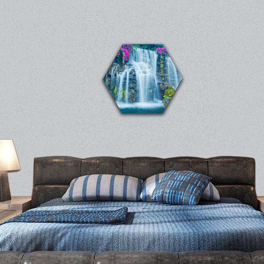 Beautiful Blue Waterfall in Hawaii hexagonal canvas wall art