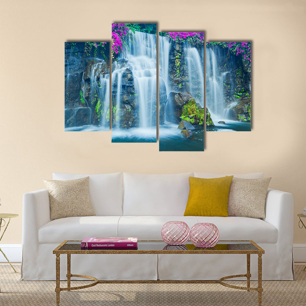 Beautiful Blue Waterfall in Hawaii Multi Panel Canvas Wall Art