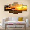 Sunset Scene at Tropical Beach Resort Silhouette Multi panel canvas wall art