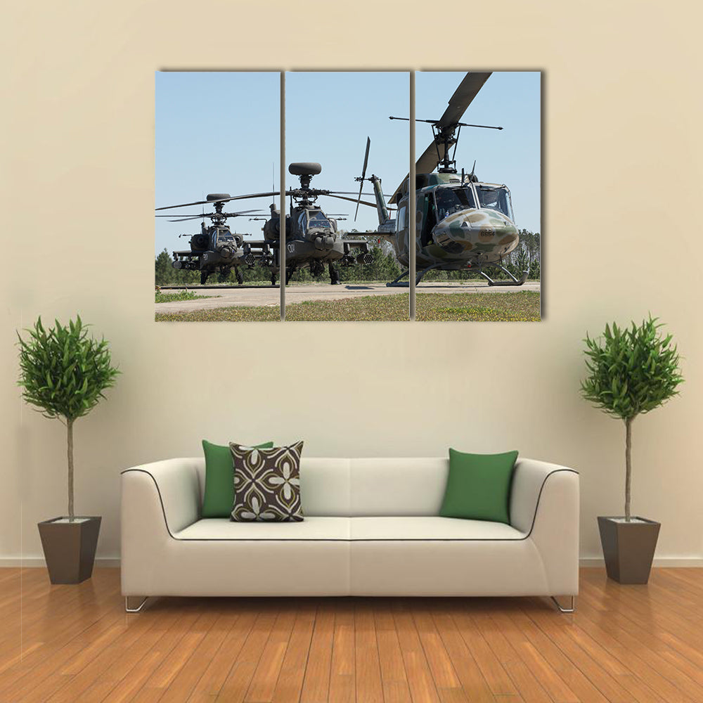 A Set Of Three Apache Helicopters Multi Panel Canvas Wall Art