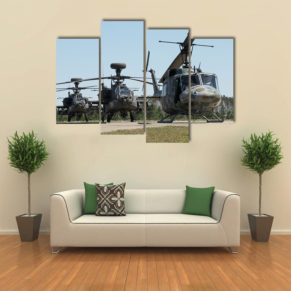 A Set Of Three Apache Helicopters Multi Panel Canvas Wall Art