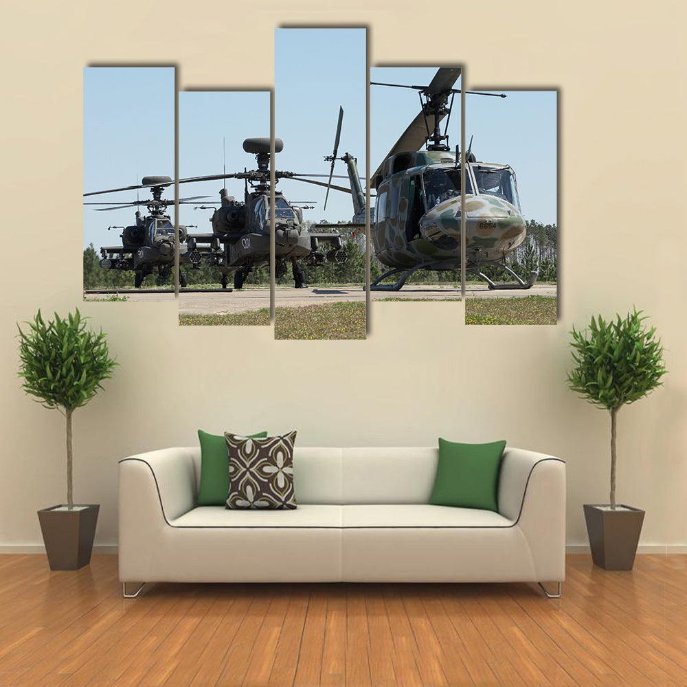 A Set Of Three Apache Helicopters Multi Panel Canvas Wall Art
